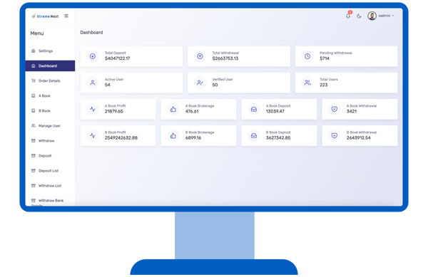 Backend management interface dashboard for trading platform