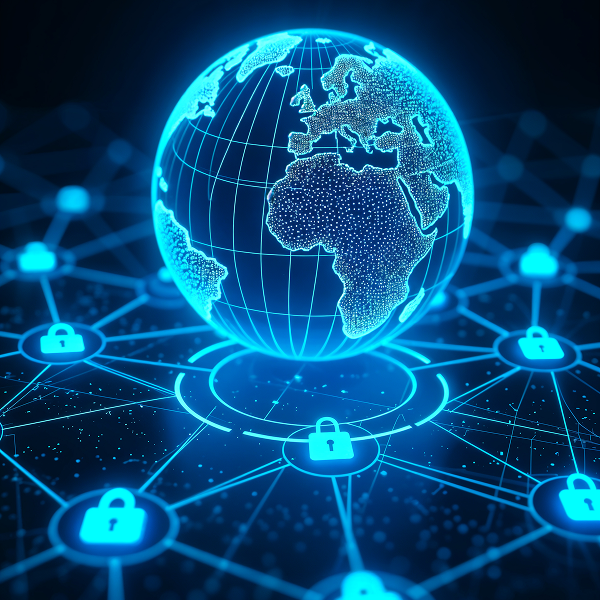 Stylized world map showing global financial hubs