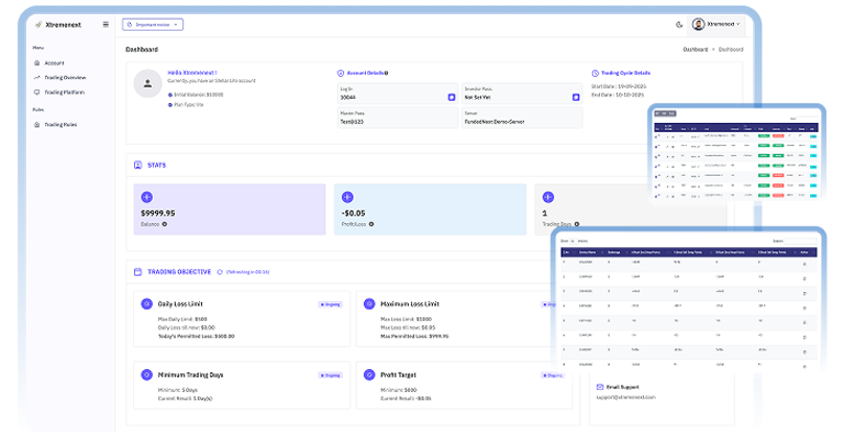 Prop firm CRM dashboard and trading platform interface