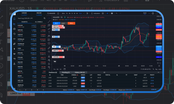 Trading platform interface with advanced features and tools