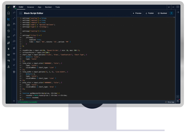 Algorithmic trading system dashboard with integrated charts